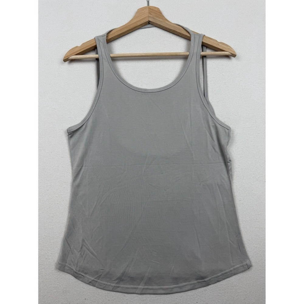 NWT OYANUS Womens Thin Knit Open Back Small Gray Yoga Tank Top Athletic Work Out